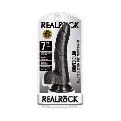 SHOTS - REALROCK REALISTIC 7 IN. CURVED DILDO WITH BALLS AND SUCTION CUP BEIGE