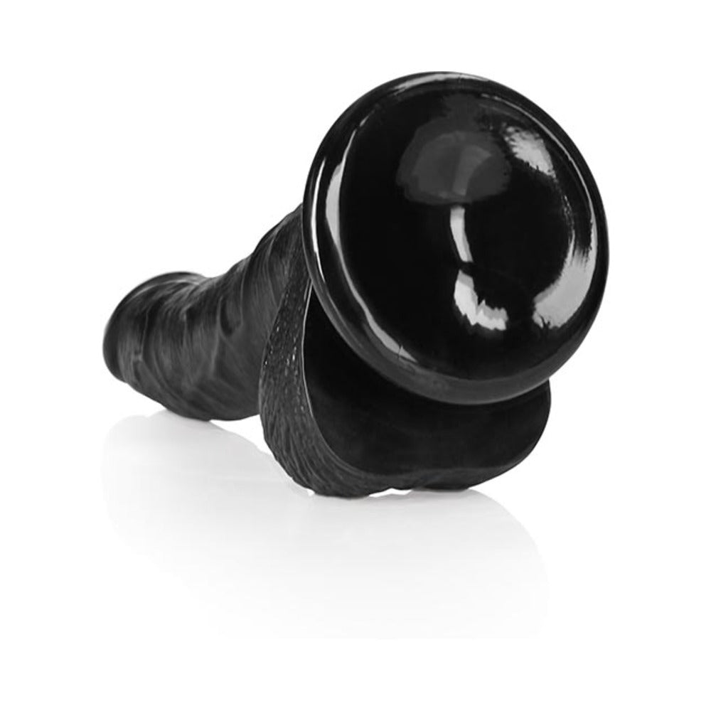 REALROCK REALISTIC 7 IN. CURVED DILDO WITH BALLS AND SUCTION CUP BLACK