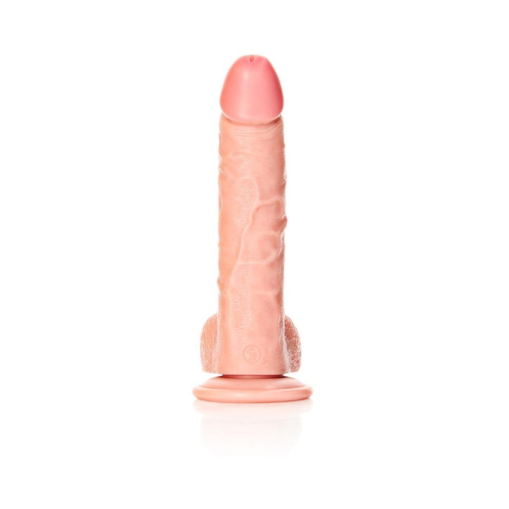 REALROCK REALISTIC 8 IN. CURVED DILDO WITH BALLS AND SUCTION CUP BEIGE