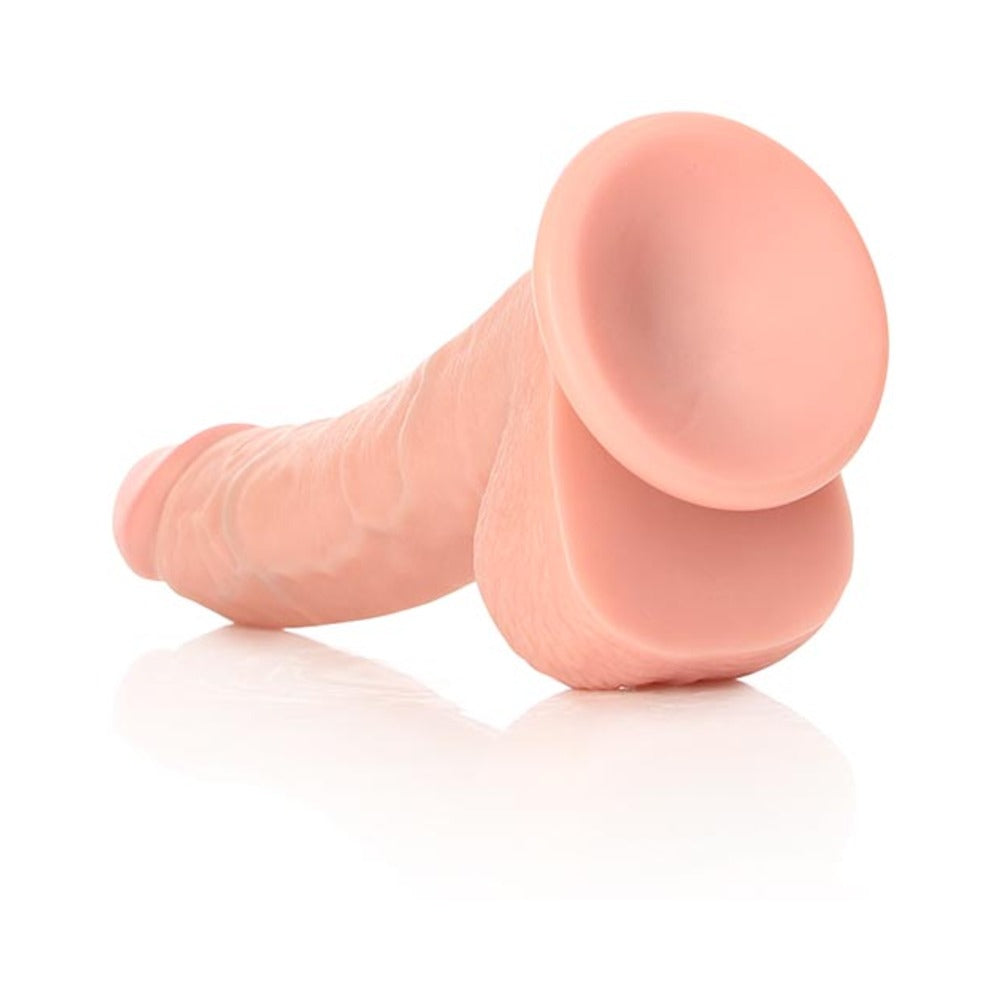 SHOTS - REALROCK REALISTIC 8 IN. CURVED DILDO WITH BALLS AND SUCTION CUP TAN