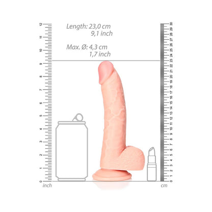 REALROCK REALISTIC 8 IN. CURVED DILDO WITH BALLS AND SUCTION CUP BEIGE