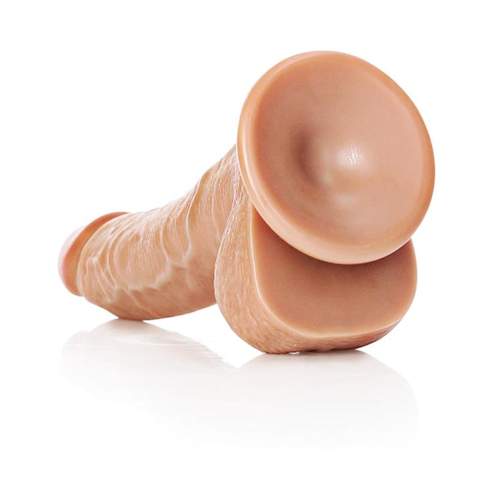 REALROCK REALISTIC 8 IN. CURVED DILDO WITH BALLS AND SUCTION CUP TAN