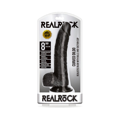 SHOTS - REALROCK REALISTIC 8 IN. CURVED DILDO WITH BALLS AND SUCTION CUP BEIGE