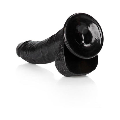 REALROCK REALISTIC 8 IN. CURVED DILDO WITH BALLS AND SUCTION CUP BLACK