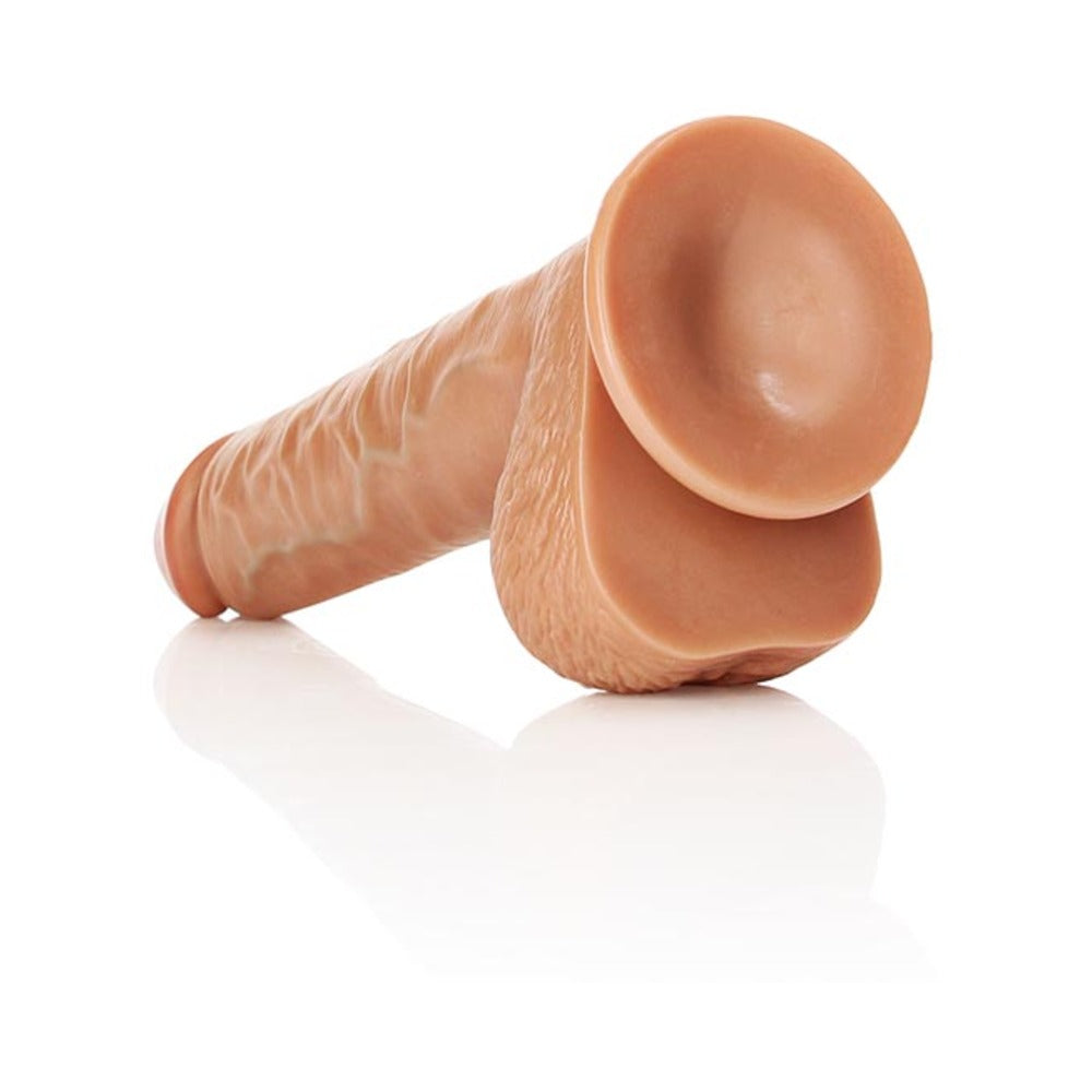 REALROCK REALISTIC 10 IN. STRAIGHT DILDO WITH BALLS AND SUCTION CUP TAN