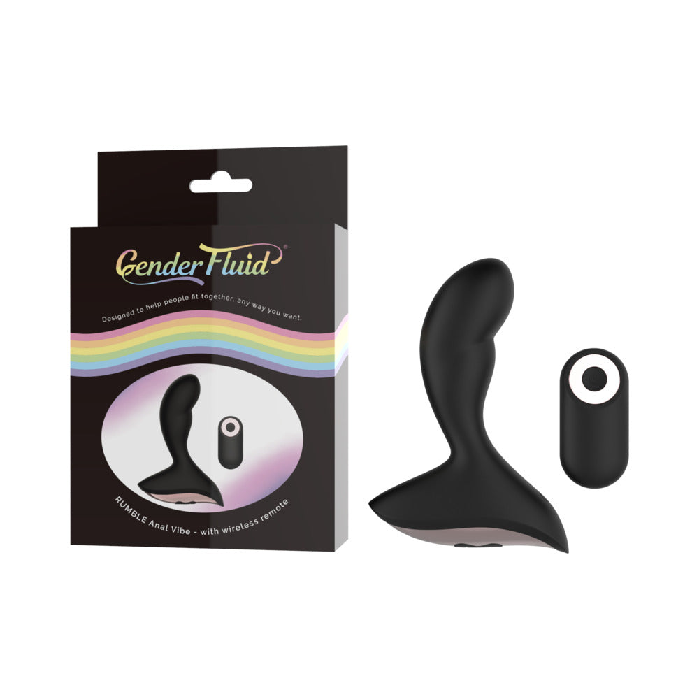 GENDER FLUID RUMBLE RECHARGEABLE REMOTE-CONTROLLED SILICONE ANAL VIBRATOR BLACK