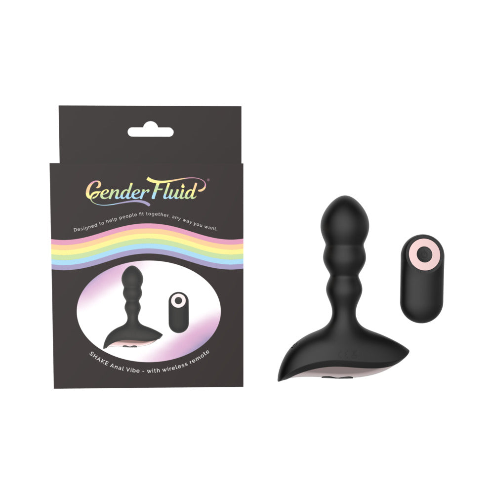 GENDER FLUID SHAKE RECHARGEABLE REMOTE-CONTROLLED SILICONE ANAL VIBRATOR BLACK