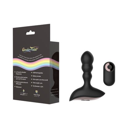 GENDER FLUID SHAKE RECHARGEABLE REMOTE-CONTROLLED SILICONE ANAL VIBRATOR BLACK
