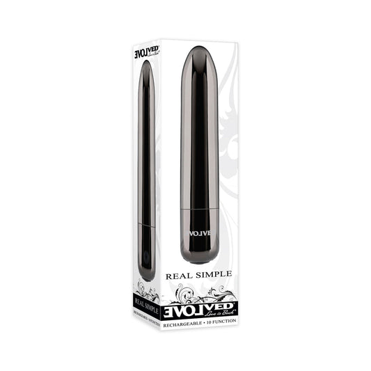 EVOLVED - REAL SIMPLE RECHARGEABLE BULLET VIBRATOR BLACK CHROME