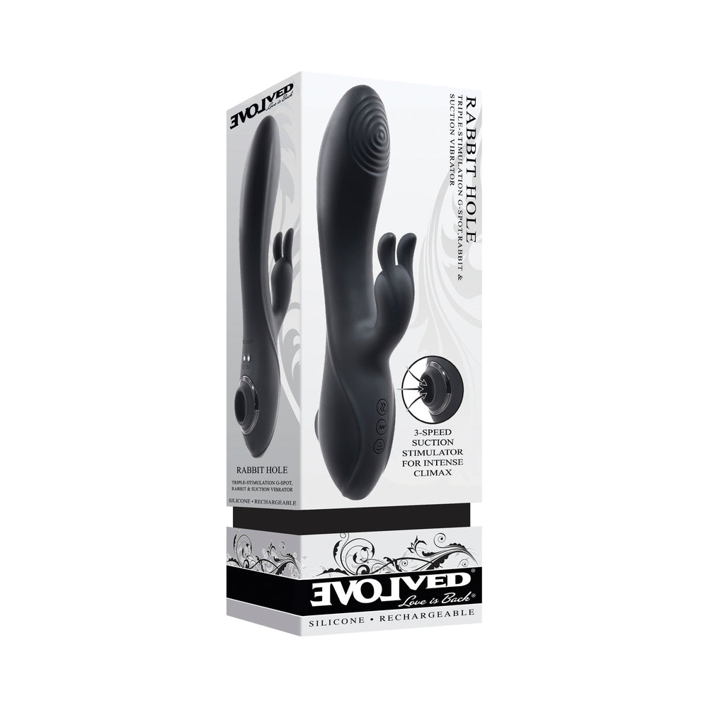 EVOLVED RABBIT HOLE 3-IN-1 RECHARGEABLE TRIPLE STIMULATION SILICONE SUCTION VIBRATOR BLACK