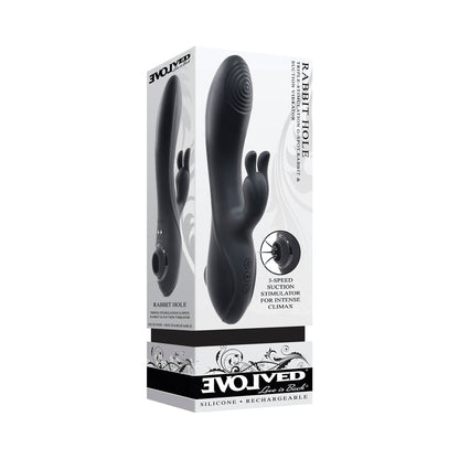 EVOLVED RABBIT HOLE 3-IN-1 RECHARGEABLE TRIPLE STIMULATION SILICONE SUCTION VIBRATOR BLACK
