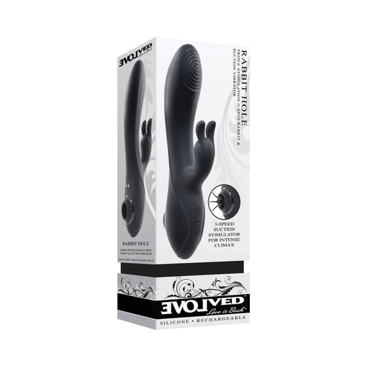 EVOLVED RABBIT HOLE 3-IN-1 RECHARGEABLE TRIPLE STIMULATION SILICONE SUCTION VIBRATOR BLACK