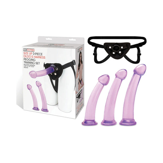 ELECTRIC EEL - LUX FETISH SIZE UP 3-PIECE DILDO & HARNESS PEGGING TRAINING SET