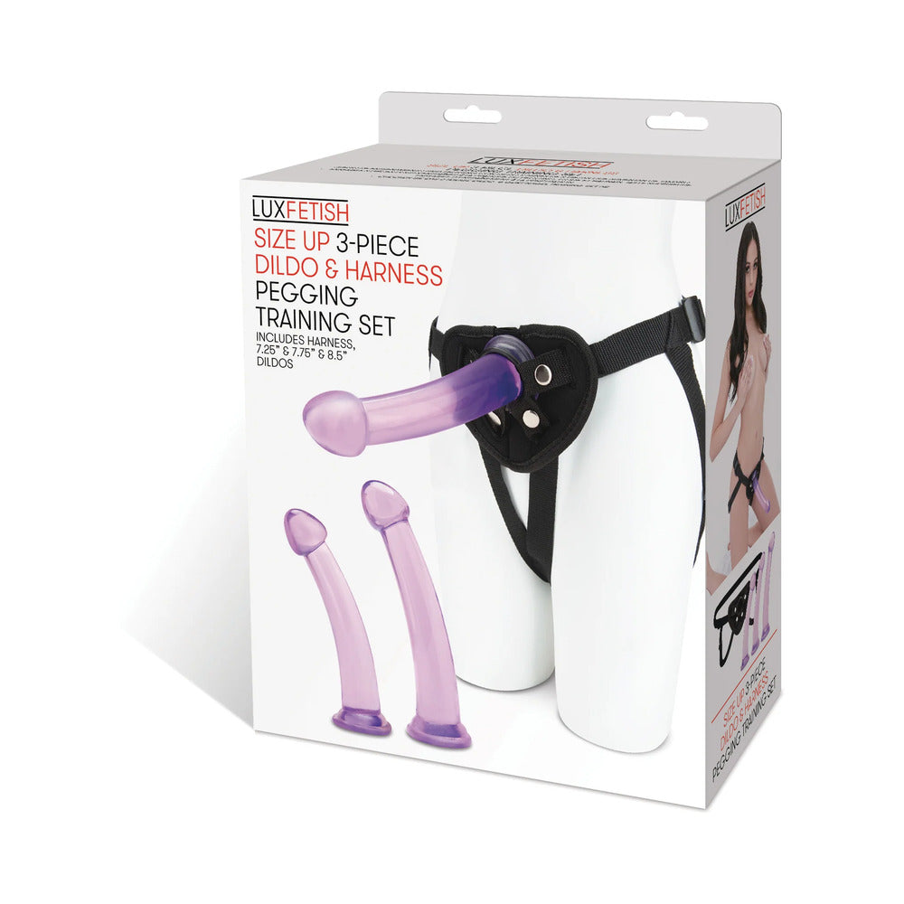ELECTRIC EEL - LUX FETISH SIZE UP 3-PIECE DILDO & HARNESS PEGGING TRAINING SET