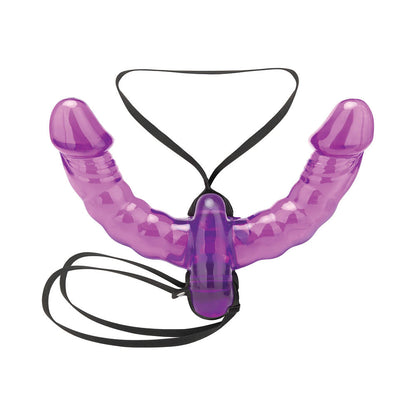 LUX FETISH PLEASURE FOR 2 DOUBLE-ENDED STRAP-ON VIBRATING DOUBLE DILDO PURPLE