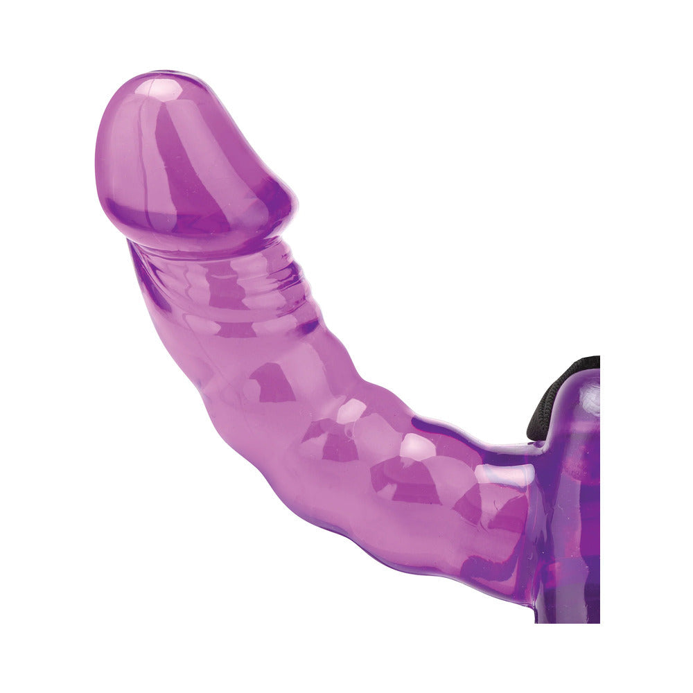 LUX FETISH PLEASURE FOR 2 DOUBLE-ENDED STRAP-ON VIBRATING DOUBLE DILDO PURPLE