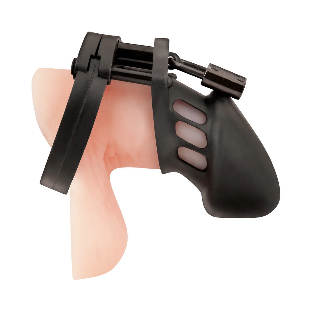 ELECTRIC EEL - BLUE LINE SILICONE CHASTITY CAGE BLACK