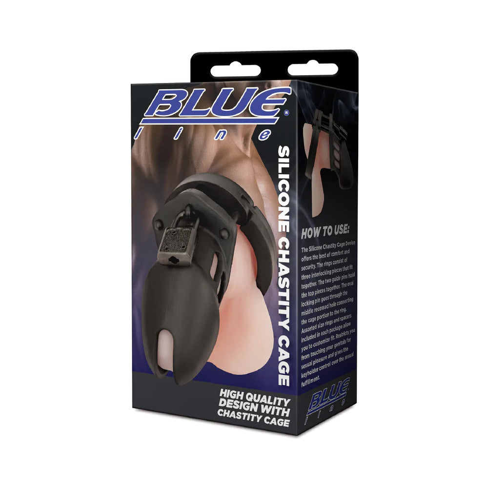 ELECTRIC EEL - BLUE LINE SILICONE CHASTITY CAGE BLACK