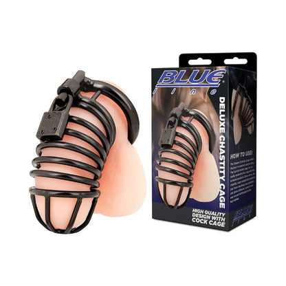 BLUE LINE DELUXE CHASTITY CAGE BLACK