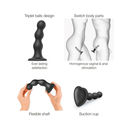 STRAP-ON-ME HYBRID COLLECTION SILICONE DILDO PLUG BALLS BLACK LARGE