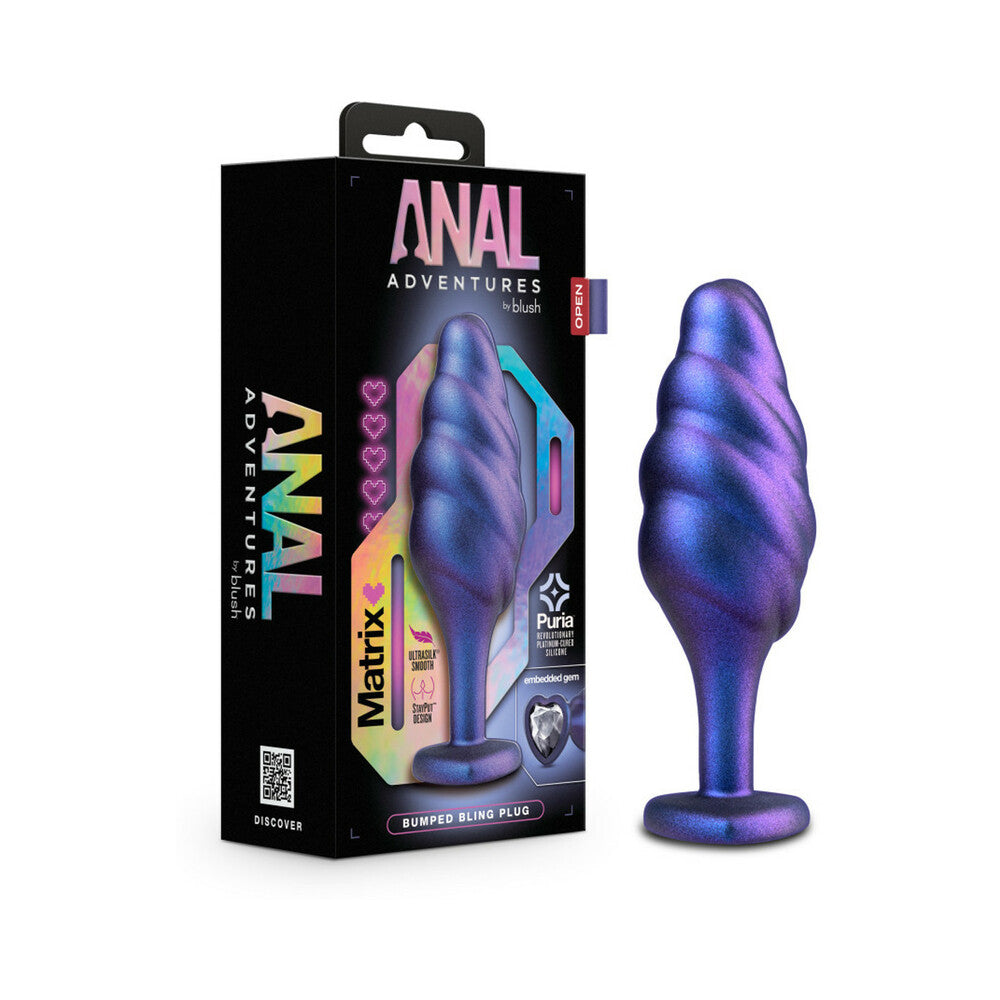 ANAL ADVENTURES MATRIX SILICONE BUMPED BLING PLUG SAPPHIRE