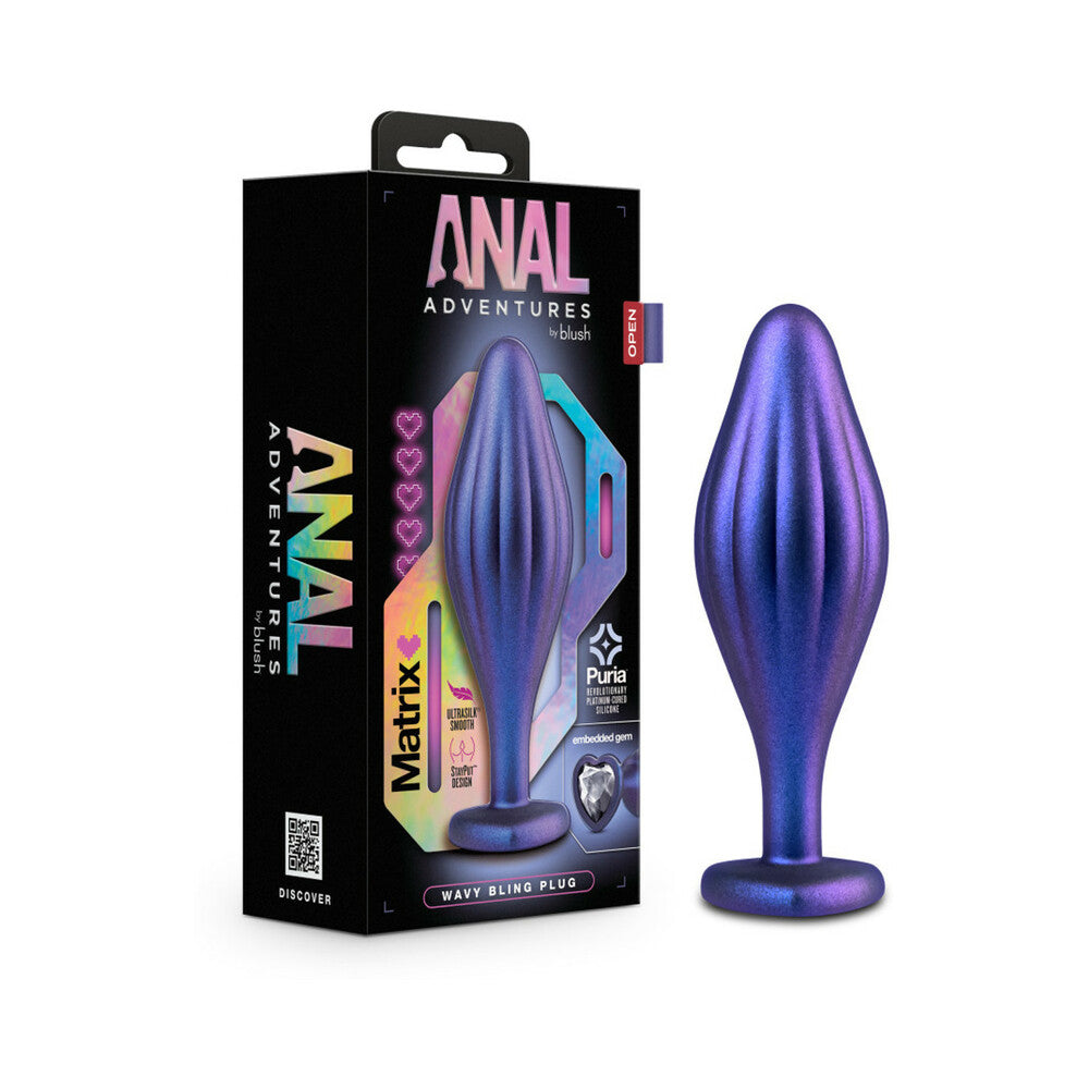 ANAL ADVENTURES MATRIX SILICONE WAVY BLING PLUG SAPPHIRE