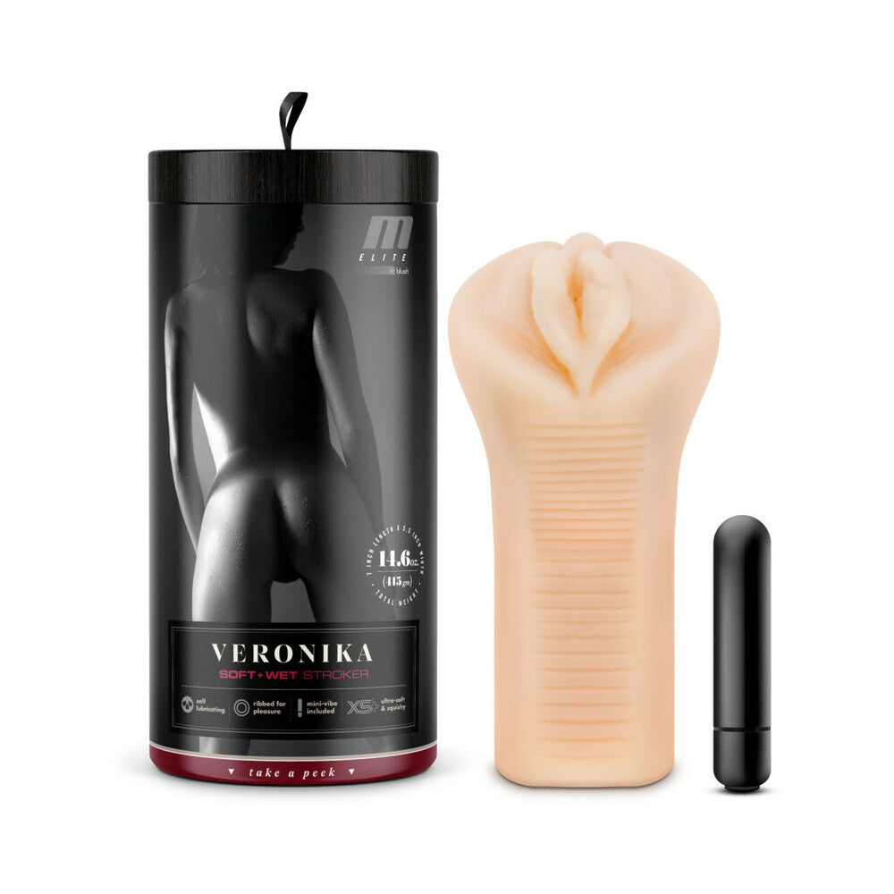 M ELITE SOFT + WET VERONIKA VAGINA STROKER WITH BULLET VIBRATOR BEIGE