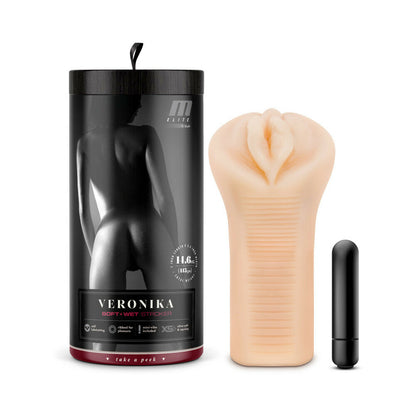 M ELITE SOFT + WET VERONIKA VAGINA STROKER WITH BULLET VIBRATOR BEIGE
