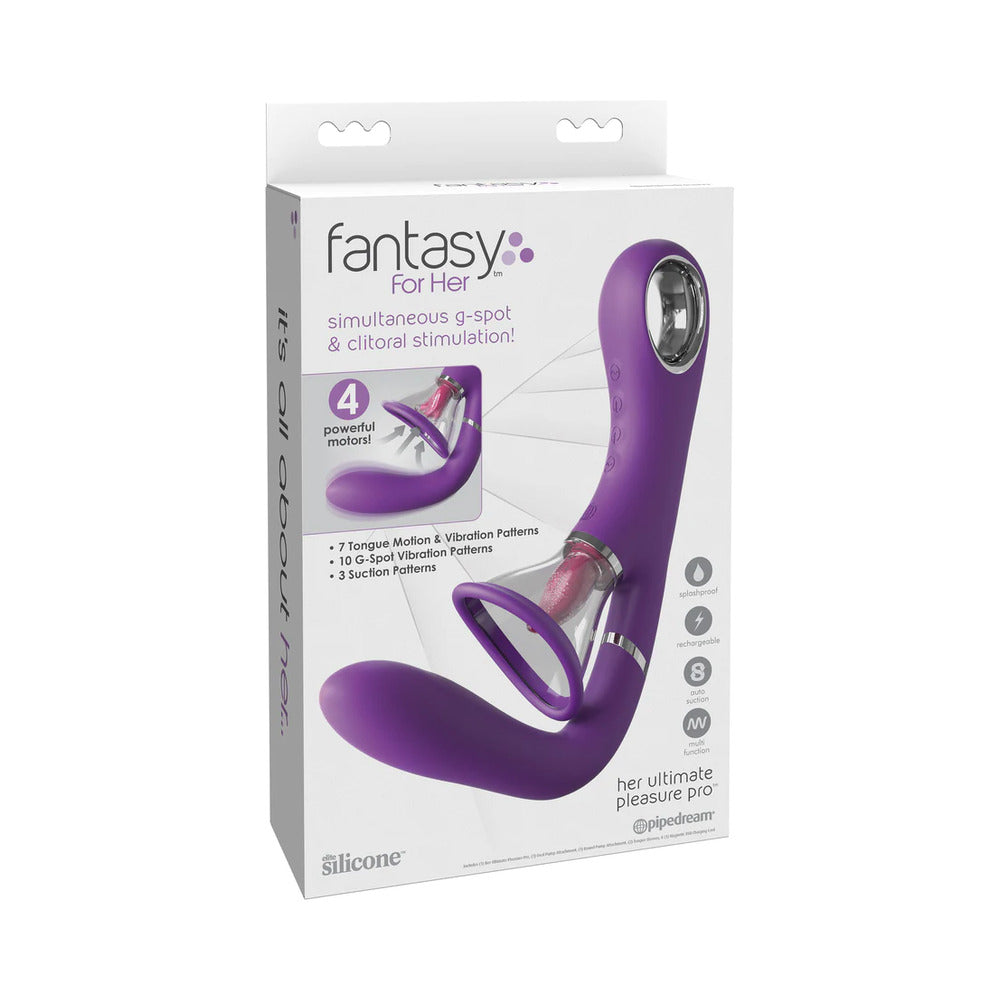 FANTASY FOR HER HER ULTIMATE PLEASURE PRO RECHARGEABLE SILICONE FLICKING SUCTION DUAL STIMULATOR
