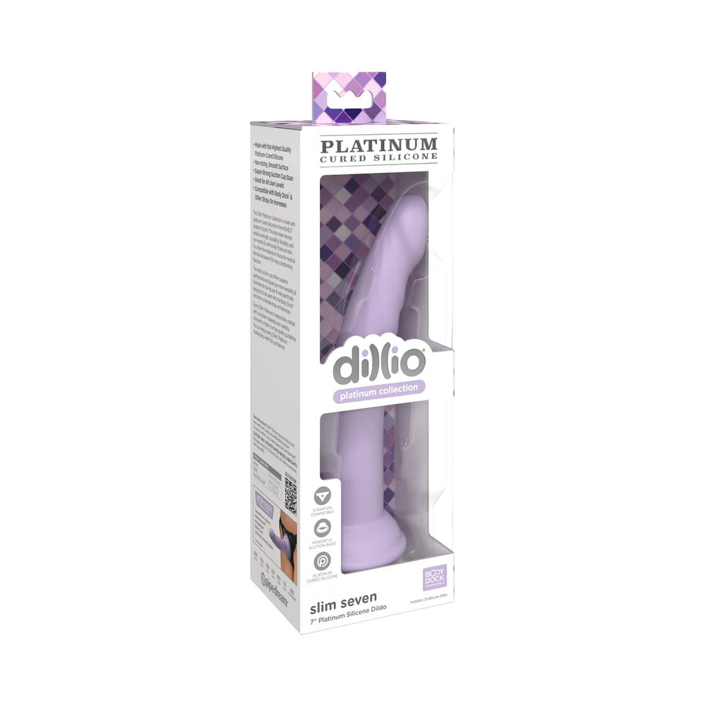 DILLIO PLATINUM COLLECTION SLIM SEVEN 7 IN. SILICONE DILDO PURPLE