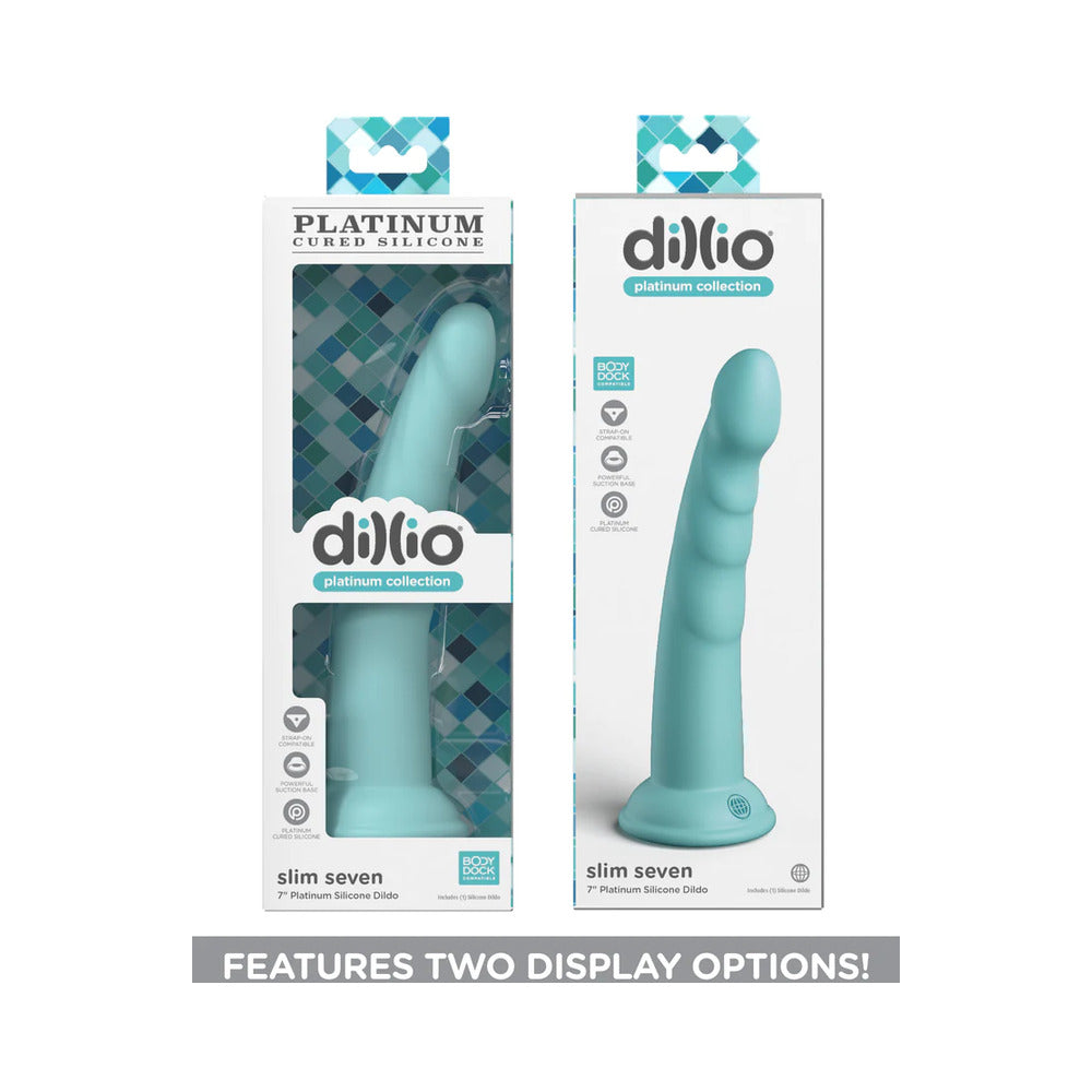 DILLIO PLATINUM COLLECTION SLIM SEVEN 7 IN. SILICONE DILDO TEAL