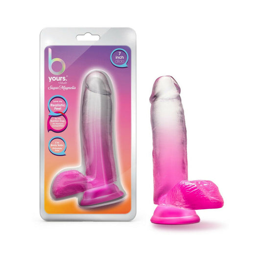 B YOURS SUGAR MAGNOLIA 7 IN. DILDO WITH BALLS FUCHSIA