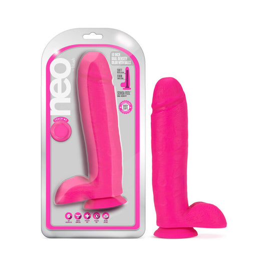 BLUSH - NEO 10 IN. DUAL DENSITY DILDO WITH BALLS NEON PINK