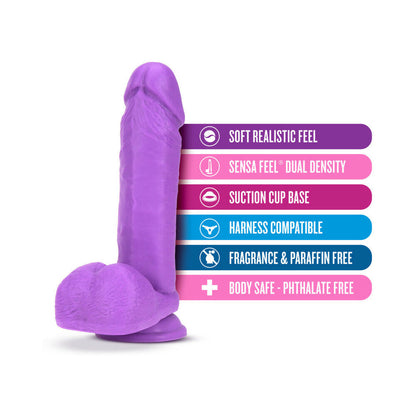 NEO 8 IN. DUAL DENSITY DILDO WITH BALLS NEON PURPLE