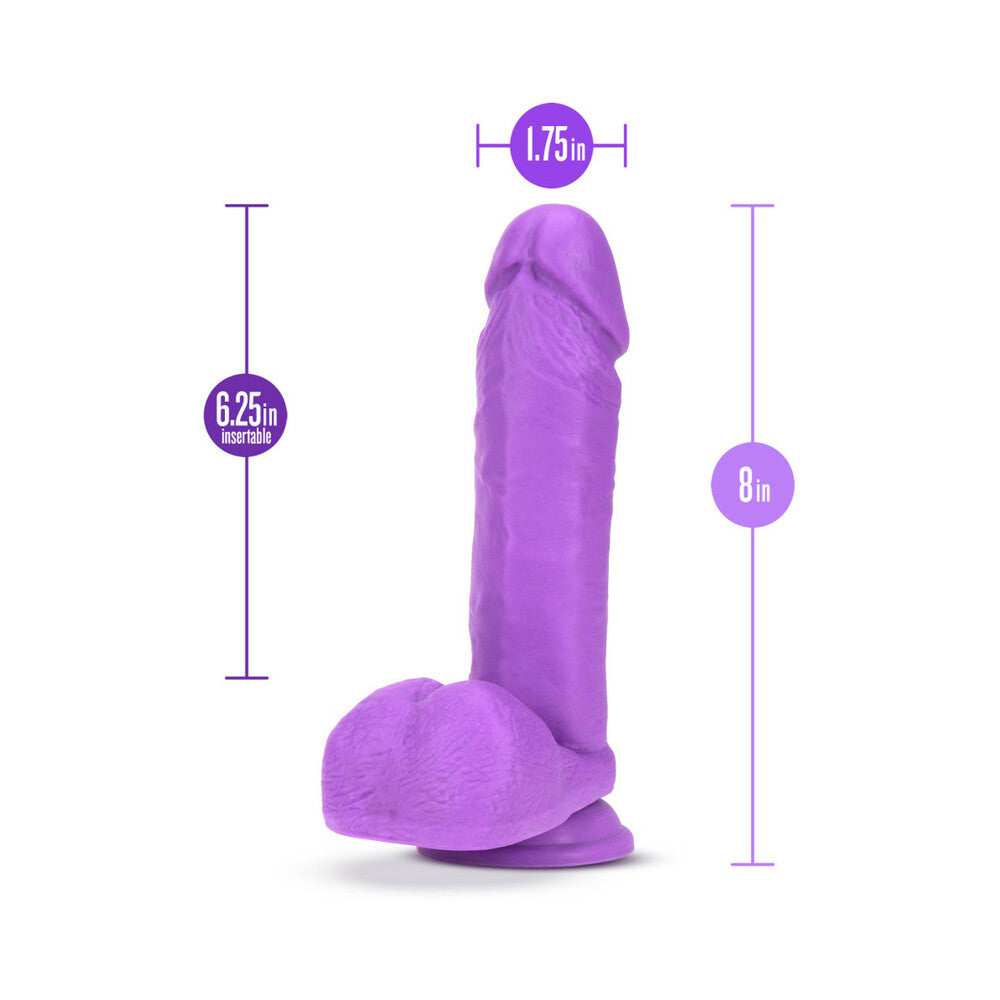 NEO 8 IN. DUAL DENSITY DILDO WITH BALLS NEON PURPLE