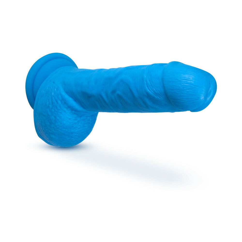 NEO 9 IN. DUAL DENSITY DILDO WITH BALLS NEON BLUE