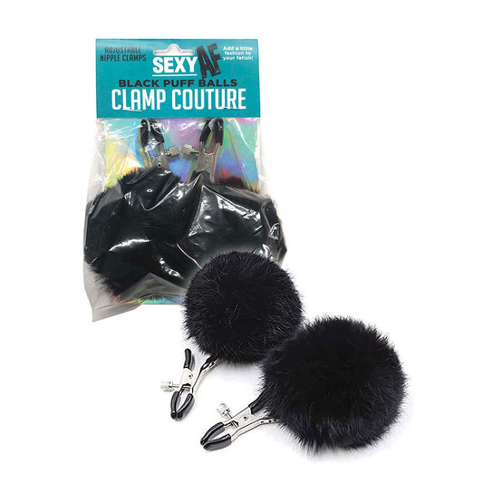 AF SEXY NIPPLE CLAMPS BLACK PUFF BALLS