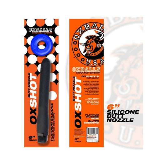 OXBALLS OXSHOT BUTT NOZZLE SHOWER HOSE 6 IN. FLEX COCKRING BLACK
