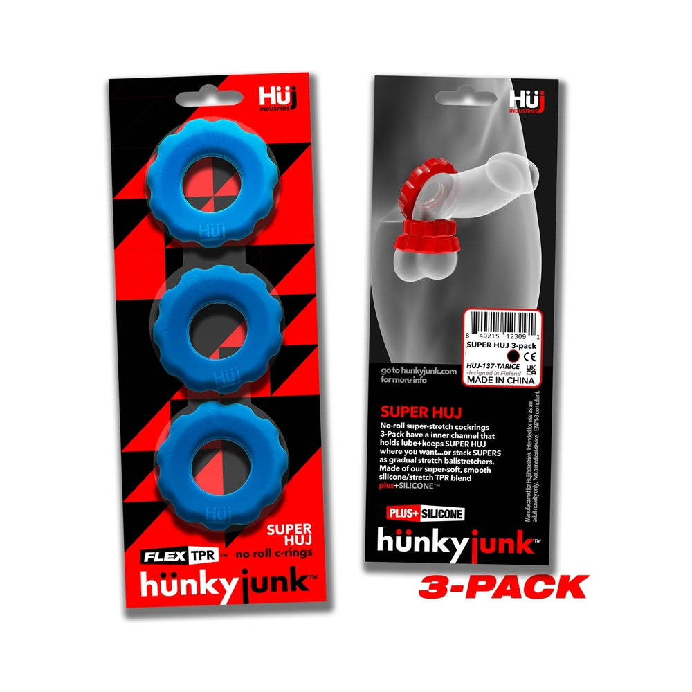 OXBALLS - HUNKYJUNK SUPERHUJ 3-PACK COCKRINGS TEAL ICE