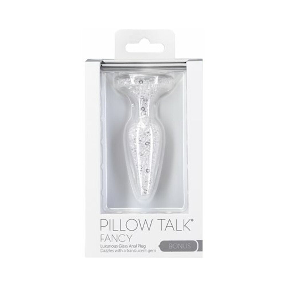 PILLOW TALK FANCY GLASS ANAL PLUG WITH GLITTER AND GEM BASE