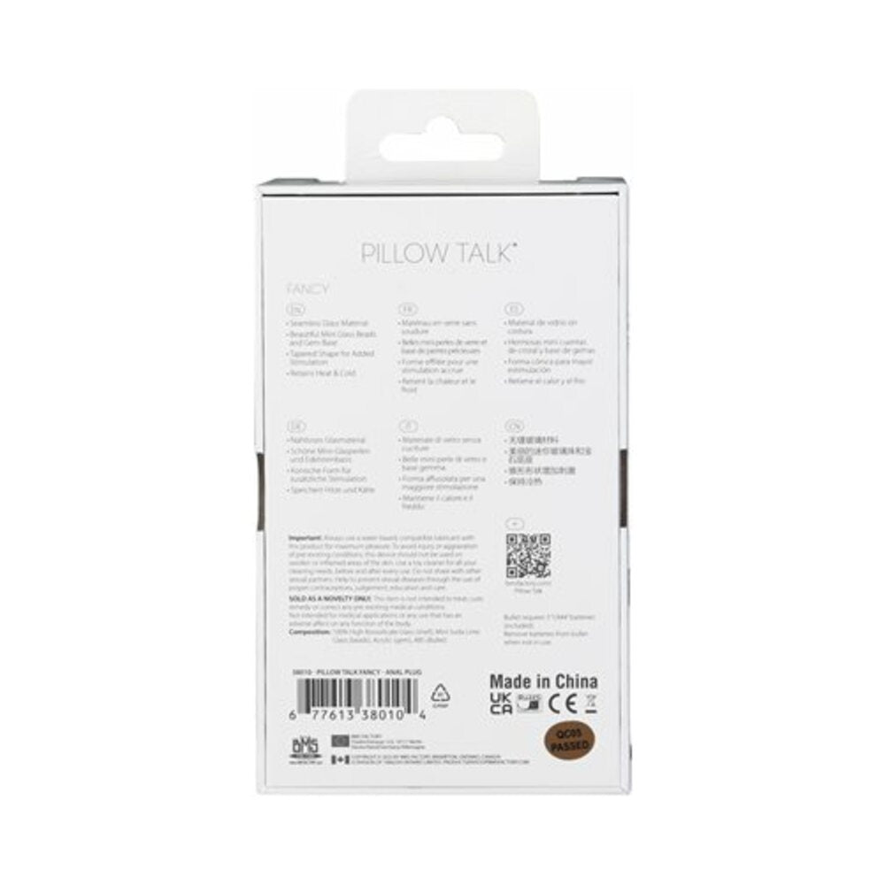 PILLOW TALK FANCY GLASS ANAL PLUG WITH GLITTER AND GEM BASE