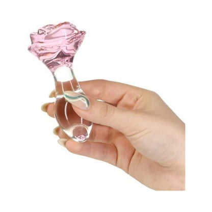 BMS - PILLOW TALK ROSY GLASS ANAL PLUG WITH PINK ROSE BASE