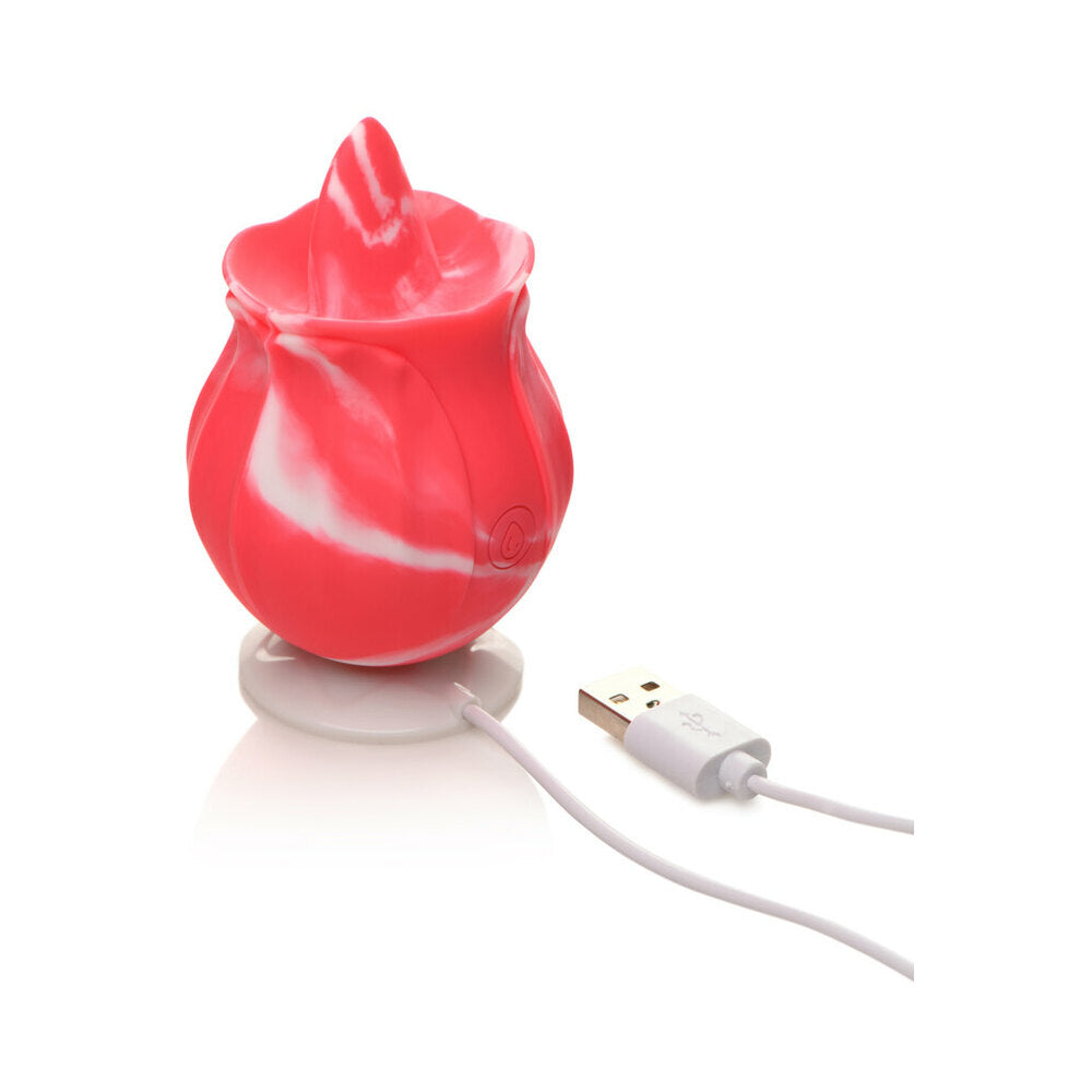CURVE TOYS GOSSIP CUM INTO BLOOM RECHARGEABLE SILICONE LICKING ROSE PINK TWIRL