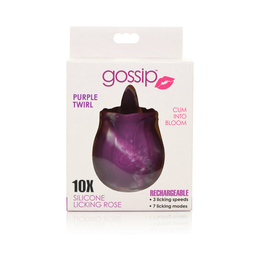 CURVE TOYS GOSSIP CUM INTO BLOOM RECHARGEABLE SILICONE LICKING ROSE PURPLE TWIRL