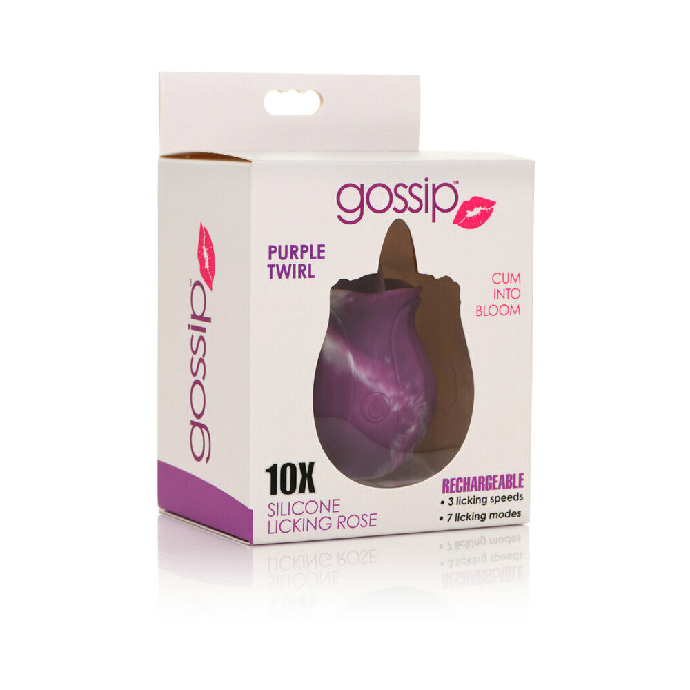 CURVE TOYS GOSSIP CUM INTO BLOOM RECHARGEABLE SILICONE LICKING ROSE PURPLE TWIRL