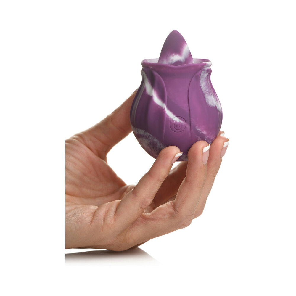 CURVE TOYS GOSSIP CUM INTO BLOOM RECHARGEABLE SILICONE LICKING ROSE PURPLE TWIRL