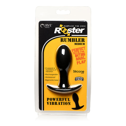 CURVE TOYS ROOSTER RUMBLER VIBRATING SILICONE ANAL PLUG MEDIUM BLACK