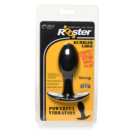 CURVE TOYS ROOSTER RUMBLER VIBRATING SILICONE ANAL PLUG LARGE BLACK