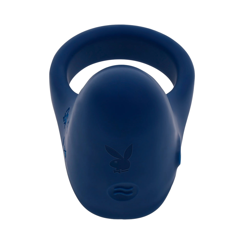 PLAYBOY PLEASURE POINT RECHARGEABLE COCKRING SILICONE NAVY BLUE