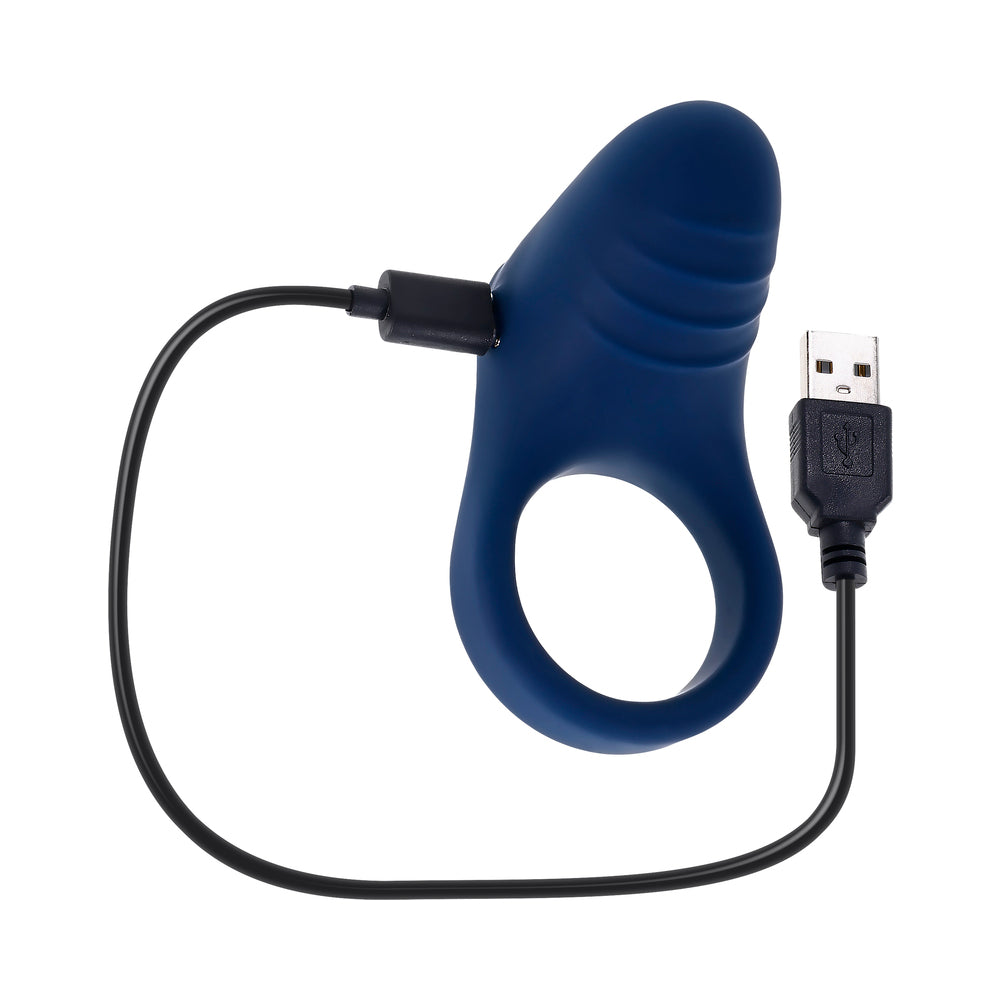 PLAYBOY PLEASURE POINT RECHARGEABLE COCKRING SILICONE NAVY BLUE